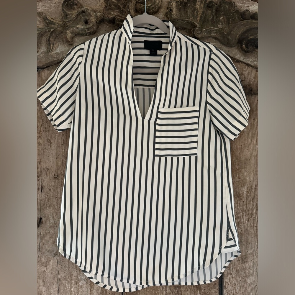 JCrew 100% silk cream and black striped blouse, size 00.